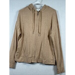Soma Full Zip Hoodie Jacket Camel Tan Heather Latte Brushed Terry XS